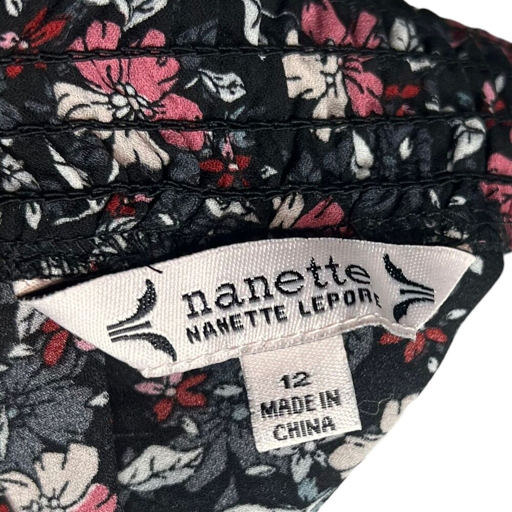 Nanette Lepore Women Black SZ 12 Sleeveless high Mock Neck Hi low Floral Dress - Picture 8 of 9
